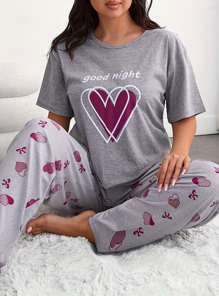 jkthpu-45 Good Night Love Heart Print Pajama Set for