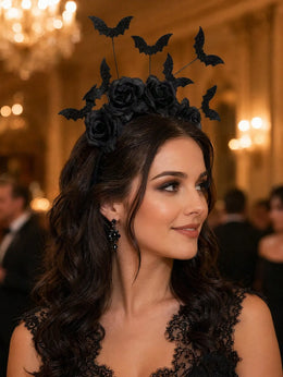 KissICON Gothic Black Rose and Bat Halloween Headband