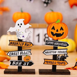 KissICON Gothic Style Halloween Ghost Ornament Handmade Wood Pumpkin Ghost Decor Atmosphere Decor Wooden Desktop Ornament Halloween Party