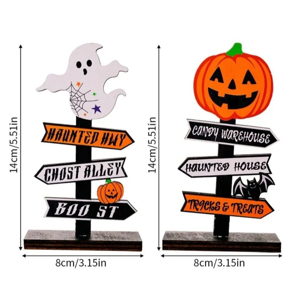 KissICON Gothic Style Halloween Ghost Ornament Handmade Wood Pumpkin Ghost Decor Atmosphere Decor Wooden Desktop Ornament Halloween Party