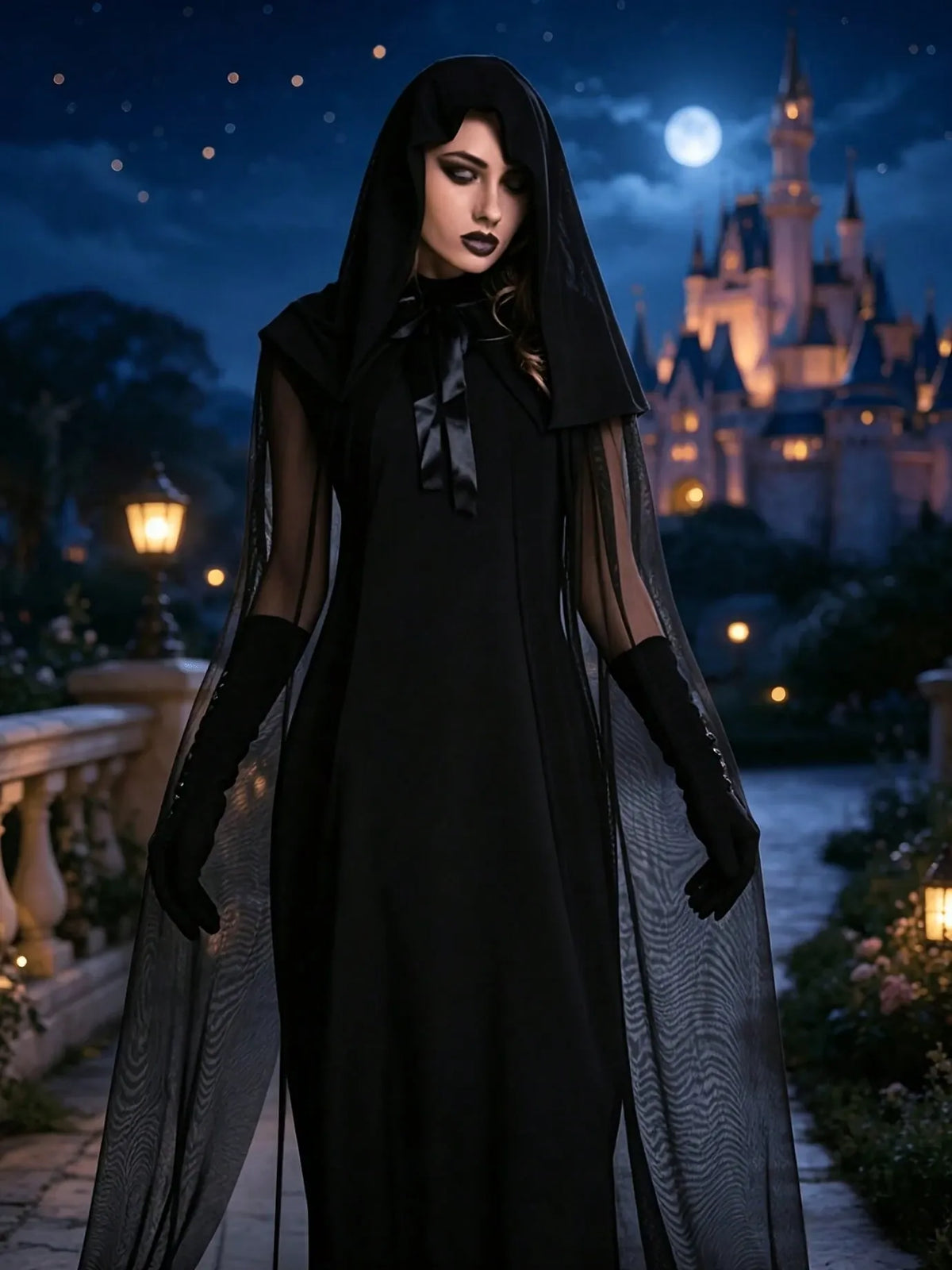 KissICON Gothic Witch Long Dress Costume with Cape and Gloves