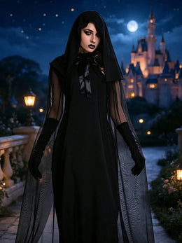 KissICON Gothic Witch Long Dress Costume with Cape and Gloves