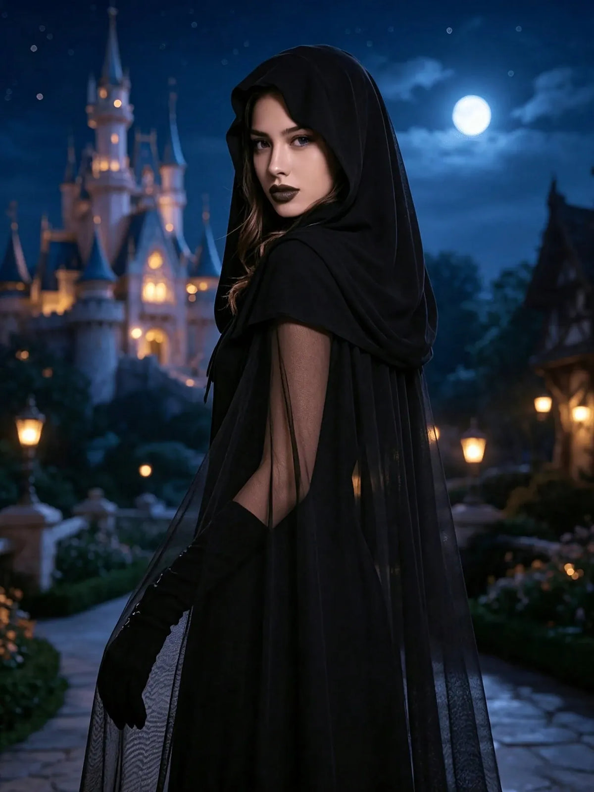 KissICON Gothic Witch Long Dress Costume with Cape and Gloves