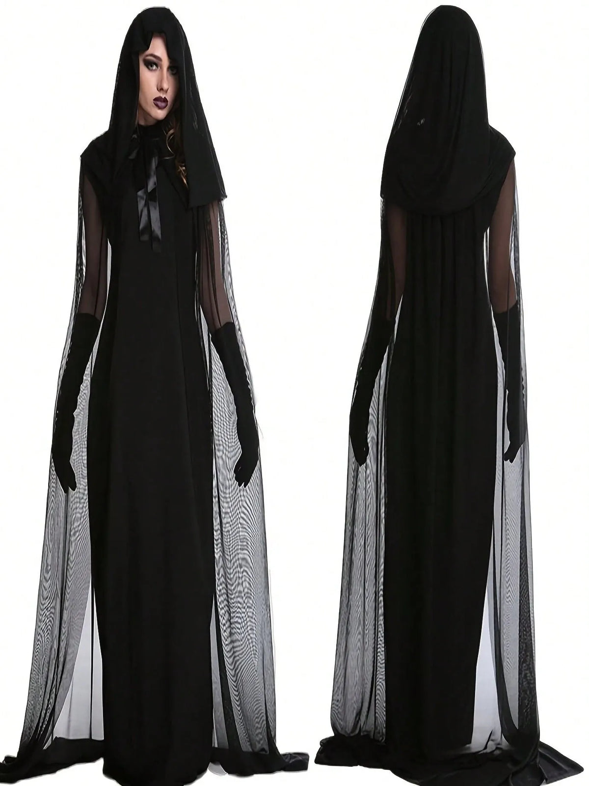 KissICON Gothic Witch Long Dress Costume with Cape and Gloves