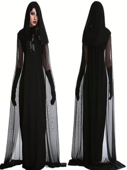 KissICON Gothic Witch Long Dress Costume with Cape and Gloves