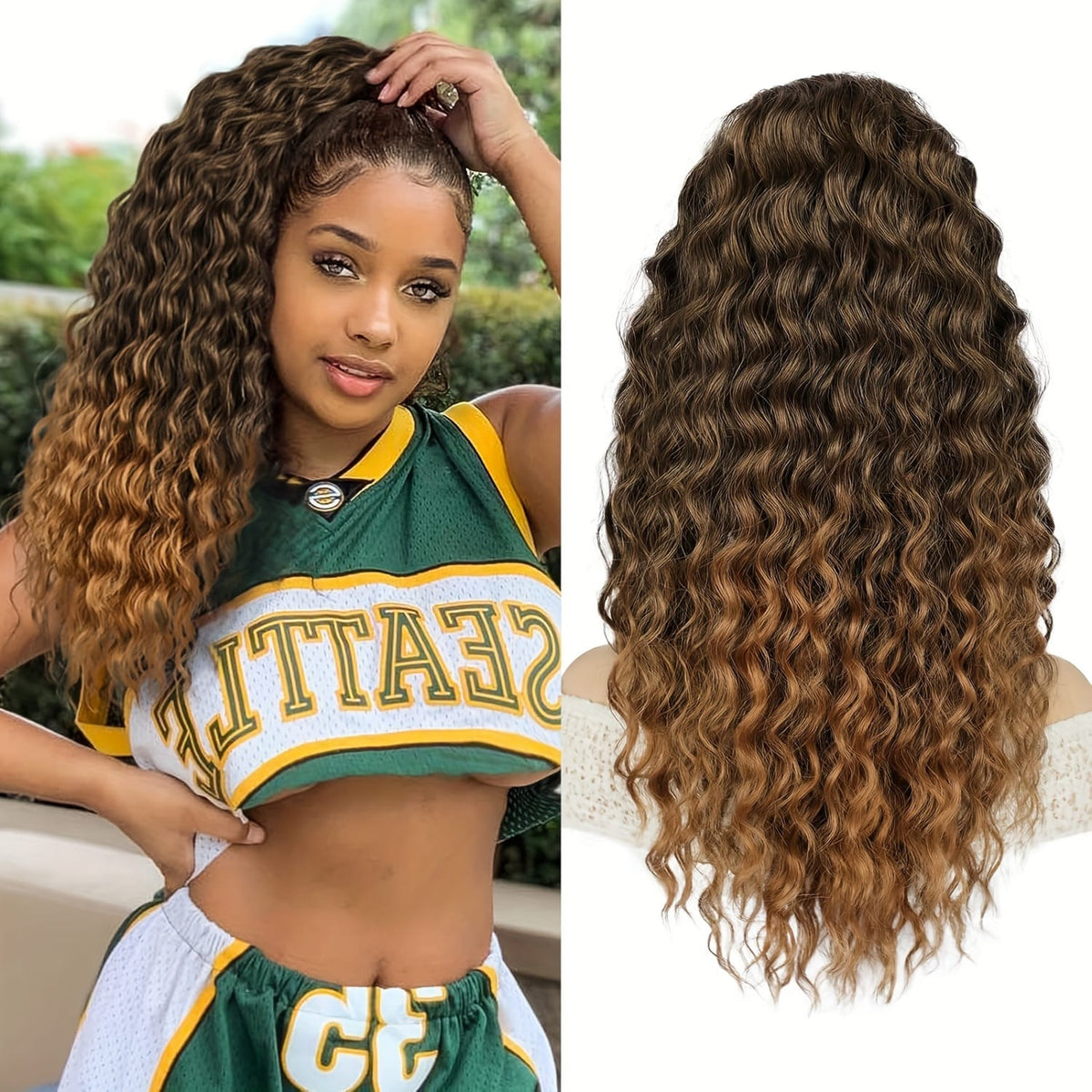 KissICON Gradient Brown Color / 20inch Curly Ponytail Clip In Extension 20 Inch -