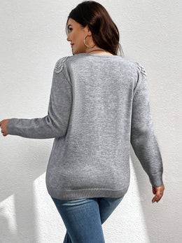 jkthpu-45 Granny Gray / UK 22 Plus Size - Women'S Plus Size Elegant V-Neck
