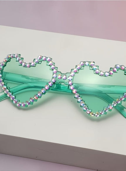 KissICON Eyewear Grass Green / 1pc Sapphire Heart Diamond Glasses Y2K Spicy BlingBling Party Style