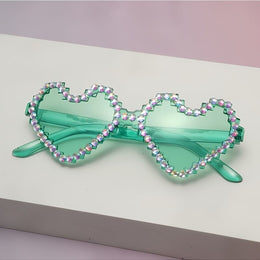 KissICON Eyewear Grass Green / 1pc Sapphire Heart Diamond Glasses Y2K Spicy BlingBling Party Style