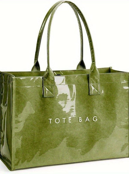 KissICON Grass Green Chic Glossy PVC Tote Elegant Work Travel Shopping Bag