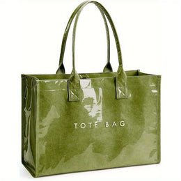 KissICON Grass Green Chic Glossy PVC Tote Elegant Work Travel Shopping Bag