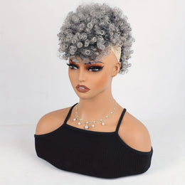 KissICON Gray / 12inch [KissIcon]KKSILK Afro High Puff Ponytail - Drawstring Bangs