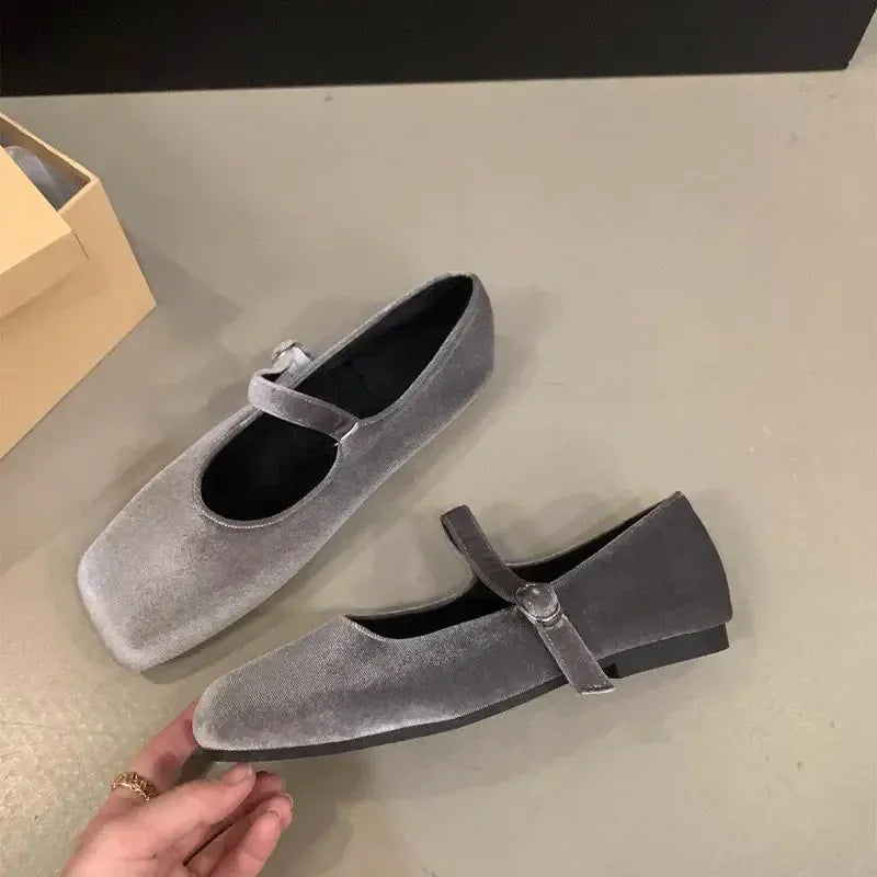 KissICON Gray / 34 Flat Shoes for Women Autumn Mary Jane Hairy