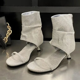 KissICON Gray / 36 2025 New Concise Open Toe Clip-On Denim Women's