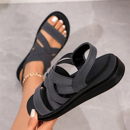 KissICON GRAY / 36 Cross Band Decor Wedges Sandals for Women Plus