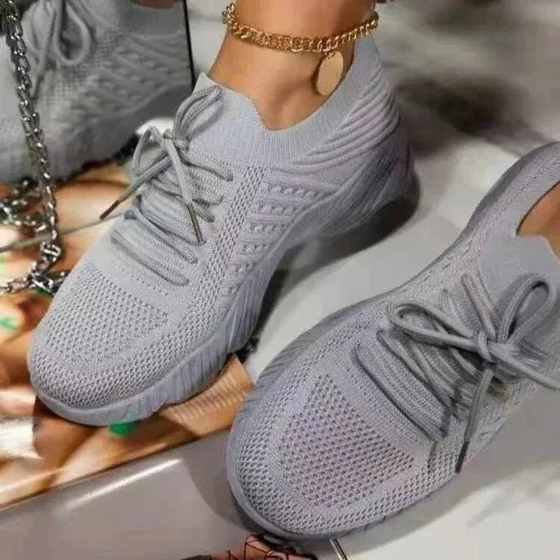 Dropshipman GRAY / 36 Women Mesh Breathable Casual Sneakers Lace-up Vulcanized Shoes Ladies Platform Sneakers Female Shoes Plus Size Zapatos De Mujer