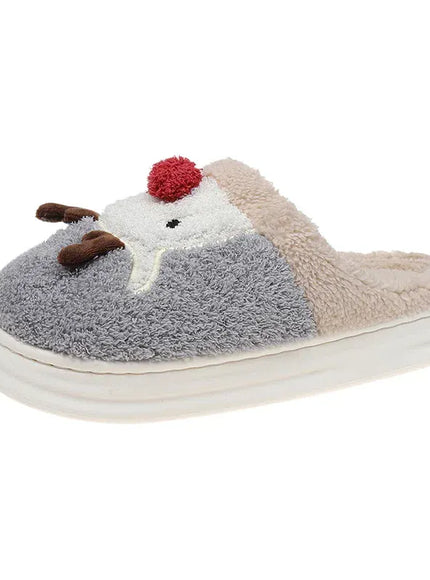 KissICON GRAY / 38-39 Cartoon Christmas Elk Fluffy Slippers Women Winter Warm