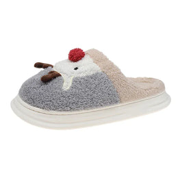 KissICON GRAY / 38-39 Cartoon Christmas Elk Fluffy Slippers Women Winter Warm