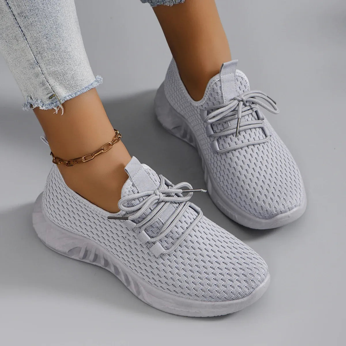 Dropshipman GRAY / 39 Women's summer breathable mesh flat shoes women's shoes casual sports shoes, clearance free shipping