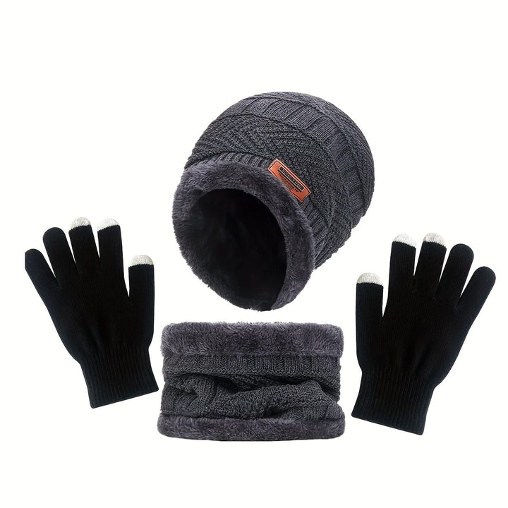 Warm Winter Mens Knit Hat Scarf Gloves Set