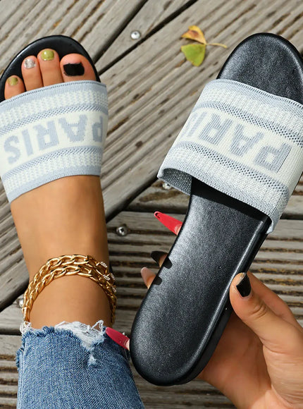 KissICON Footwear GRAY / 43 Women's Embroidered Slip-On Flat Sandals | Casual Summer Footwear