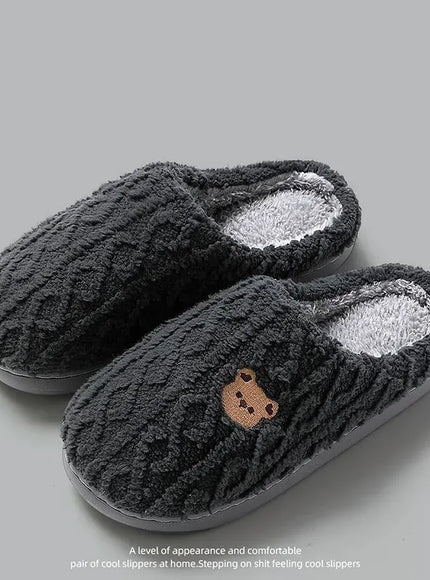 KissICON gray / 44-45 Winter Fluffy Shoes Women Cotton Slippers Cartoon Bear