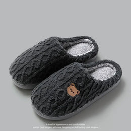 KissICON gray / 44-45 Winter Fluffy Shoes Women Cotton Slippers Cartoon Bear