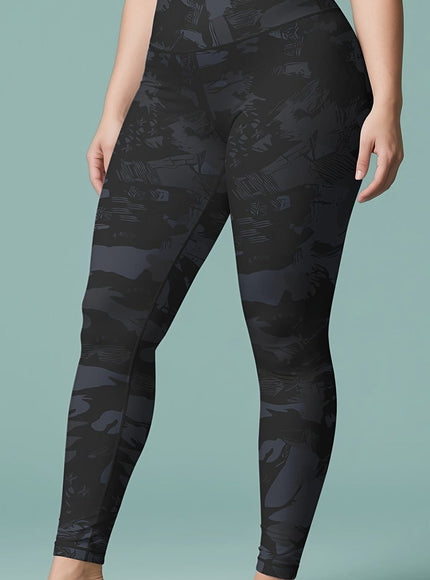jkthpu-45 Gray-black / UK 16 Plus Size Women's High-Waisted Yoga Pants - Black