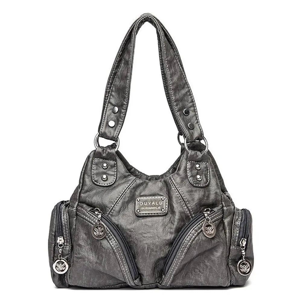 Dropshipman Gray / CHINA Retro Pu Leather Shoulder Bags Luxury Designer HandBags Women's Trend Tote Bag Crossbody Motorcycle Bags for Women