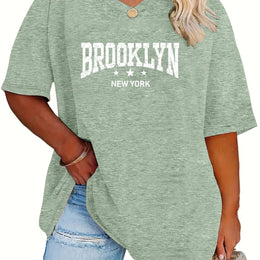 jkthpu-45 Gray Green / UK 16 Women's Summer New Plus Size Fashion Letter Three-Star