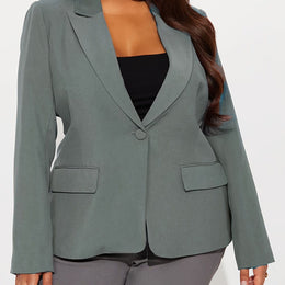 KissICON Gray Green / UK 18 Elegant Curve Formal Business Suit Jacket