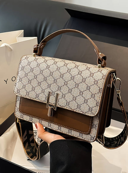 jkthpu-45 Gray Grid Chic Geometric Floral Shoulder  Handbag for All Occasions