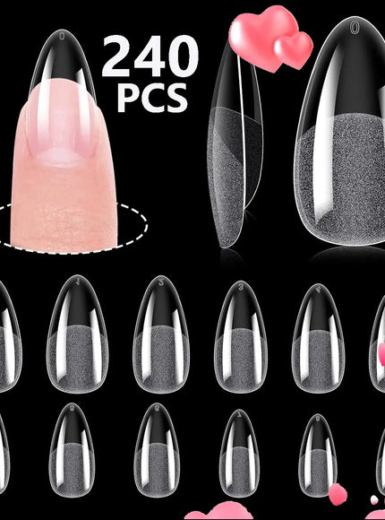 KissICON GRAY KissIcon Short Almond Nail Tips Clear Gel Press
