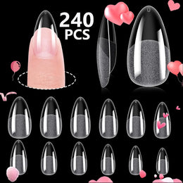 KissICON GRAY KissIcon Short Almond Nail Tips Clear Gel Press