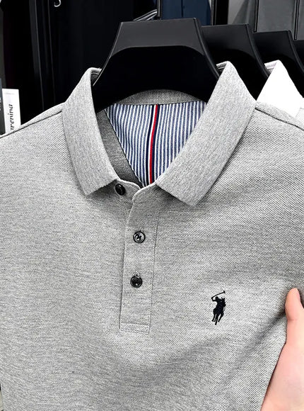KissICON GRAY / L Luxury Cotton Polo Pony Embroidery Summer Business Golf Top