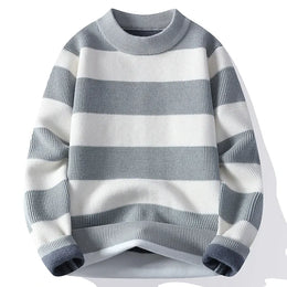 KissICON GRAY / M Mens Striped Knitted Pullover SpringAutumn Essential