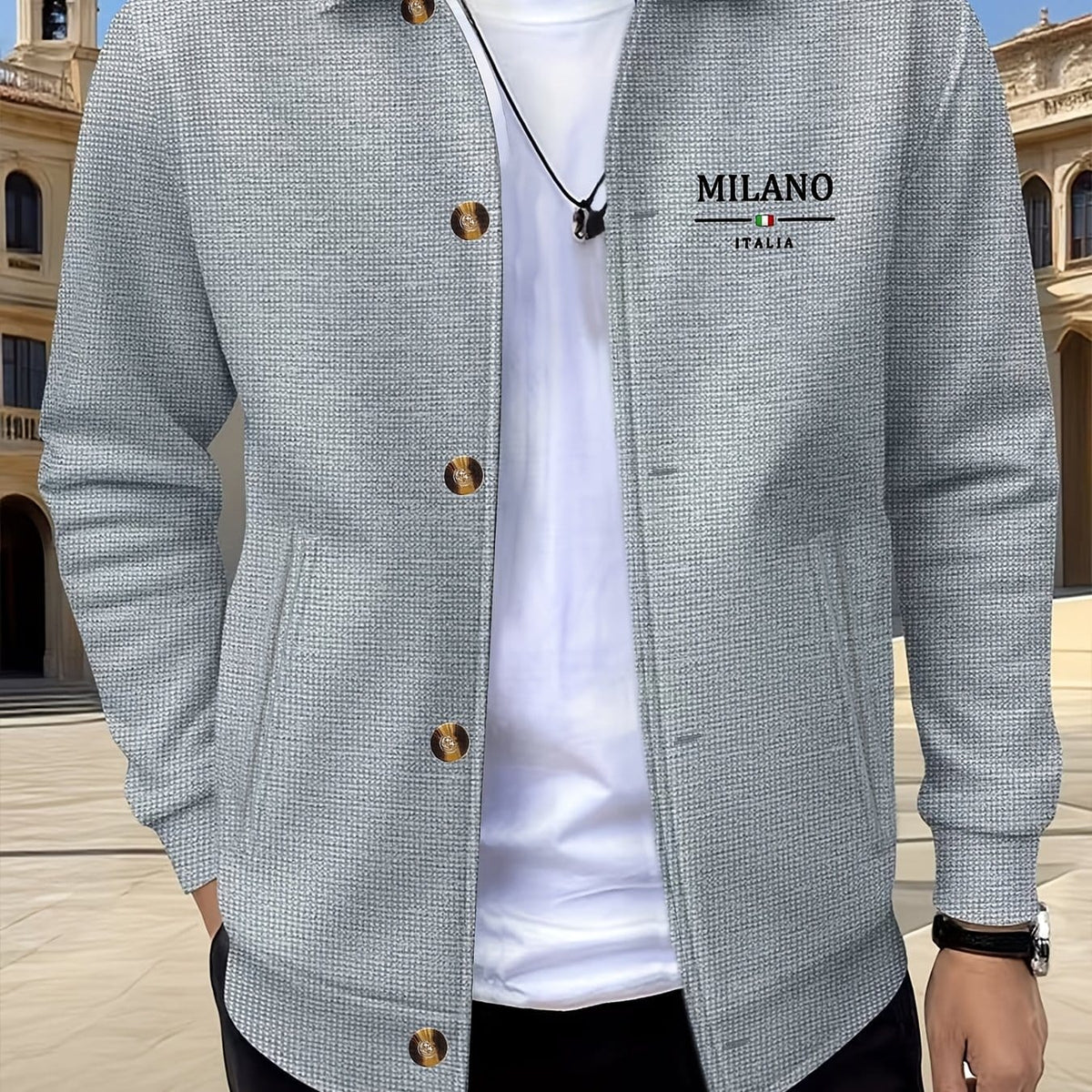 KissICON Gray Milan / UK 42 Luxury Waffle Knit Lapel Jacket Smart Casual Menswear