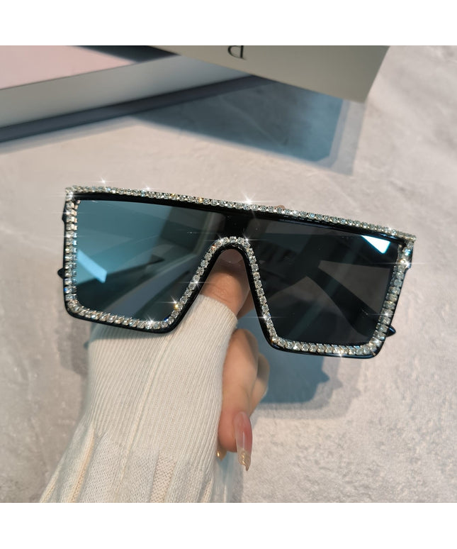 jkthpu-45 Sunglasses Gray Rhinestone Sunglasses – Oversized Square Frame | Gray & Black