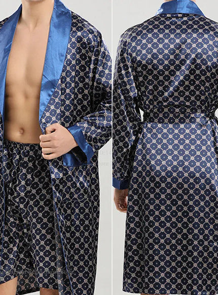 KissICON Gray Set / 1XL Plus Size 3XL Silky Satin Kimono Robe  Shorts Pajamas