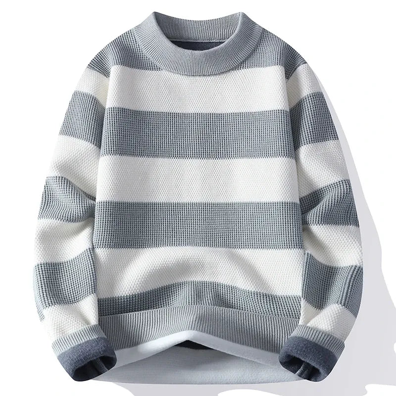 KissICON GRAY / XL Mens Striped Knitted Pullover SpringAutumn Essential