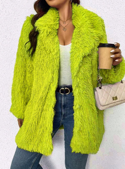 KissICON Green / 0XL Curve Faux Fur Coat – Plush Furry Fall