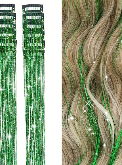 KissICON Green / 20inch KissIcon Hair Tinsel Clip In Extensions - Heat