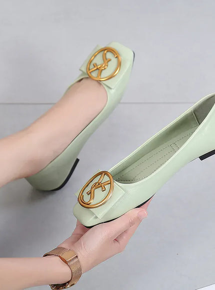 KissICON Green / 35 Spring Shallow Square Toe Flats Casual Shoes Women