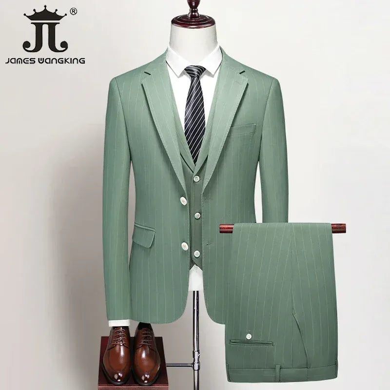 KissICON Green 3Piece / 4XL (EUR XL) British Plaid 3Pc Mens Suit Blazer Vest Pants S5XL