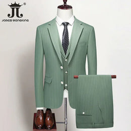KissICON Green 3Piece / 4XL (EUR XL) British Plaid 3Pc Mens Suit Blazer Vest Pants S5XL
