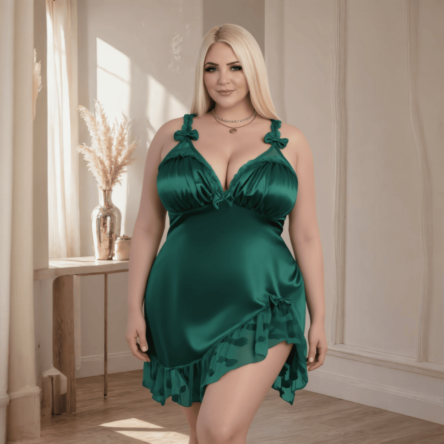KissICON Nightwear green / 3XL Lace Patchwork Camisole Nightgown – Plus Size | KissICON