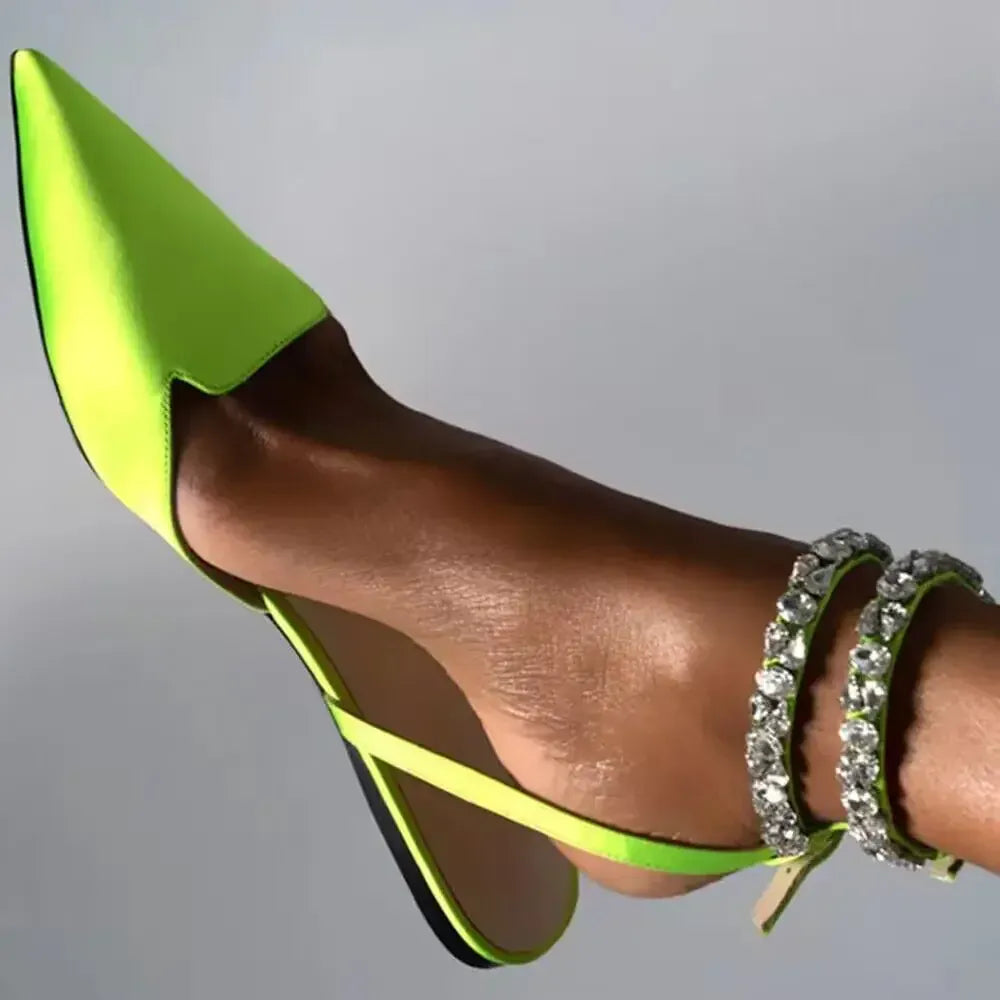 KissICON green / 42 Shiny Crystal Flat Heels Gladiator Sandals Women Sexy