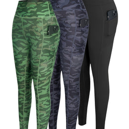 jkthpu-45 Green camouflage + blue camouflage + black / UK 16 3-Pack Women'S High-Waisted Yoga Pants with Side Pockets