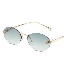 Dropshipman green Diamond Letter Rimless Oval Sunglasses