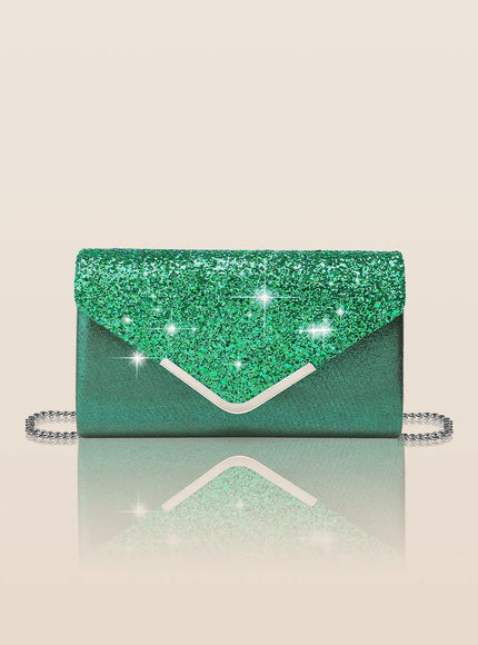 Dropshipman Green Glitter Bling Envelope Clutch Bag – Shiny Party & Wedding Dinner Handbag